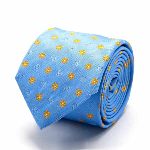 BGENTS Hellblaue Seiden-Jacquard Krawatte mit gelbem Blüten-Muster