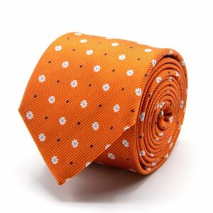 BGENTS Seiden-Jacquard Krawatte in Orange mit Blüten-Muster