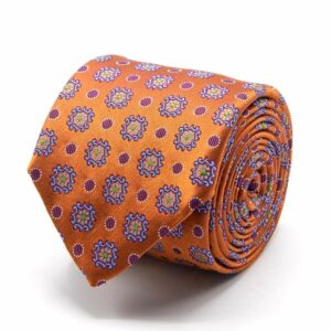 BGENTS Seiden-Jacquard Krawatte in Orange mit geometrischem Muster