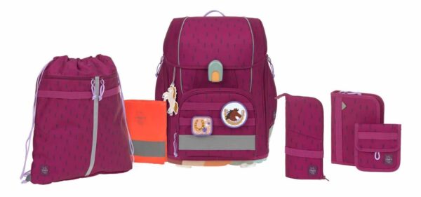 Lässig Schulrucksack Boxy Set 7tlg. Unigue Speckles Berry Bordeaux