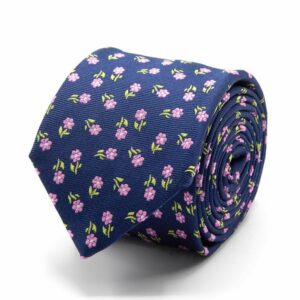 BGENTS Dunkelblaue Seiden-Jacquard Krawatte mit Blüten-Muster