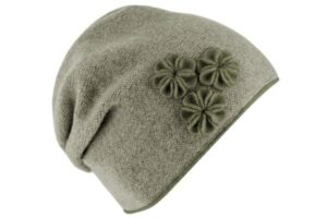 Fiebig Wollbeanie Melange mit 3 Blüten Grau