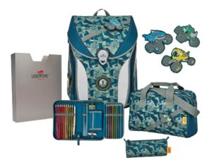 DerDieDas Schulrucksack ErgoFlex Set 5tlg. Max Buttons Monster Truck Blau