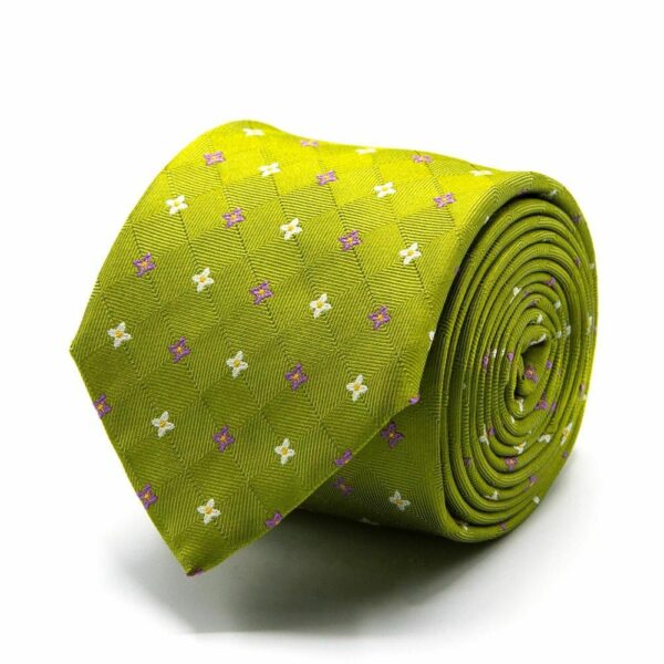 BGENTS Hellgrüne Seiden-Jacquard Krawatte mit Blüten-Muster