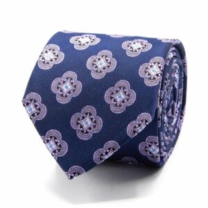 BGENTS Marineblaue Seiden-Jacquard Krawatte mit geometrischem Muster