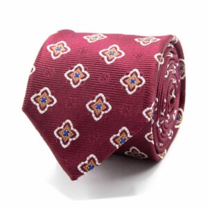BGENTS Weinrote Seiden-Jacquard Krawatte mit Blüten-Muster