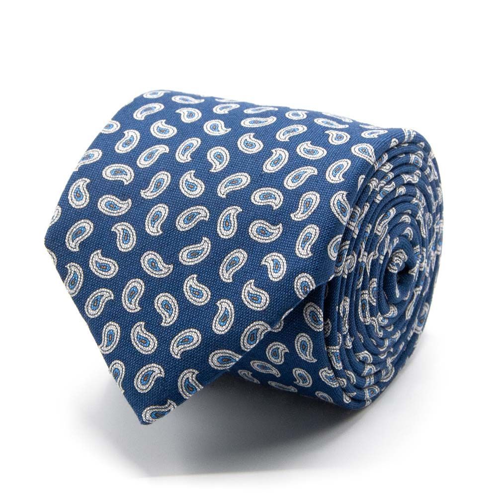 BGENTS Dunkelblaue Krawatte aus Baumwoll-/Leinen-Gemisch mit Paisley-Muster