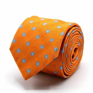 BGENTS Seiden-Jacquard Krawatte in Orange mit hellblauen Blüten und weißen Knosp...