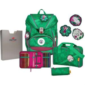 DerDieDas Schulrucksack ErgoFlex Max Set 5tlg. LED Paisley Green Grün