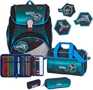 Scout Schulrucksack Exklusiv Alpha Set 4tlg. LED Nebula Funny Snaps Schwar