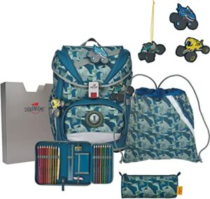 DerDieDas Schulrucksack ErgoFlex Set 5tlg. Monster Truck Blau