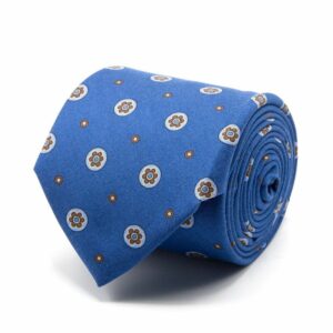 BGENTS Blaue Krawatte aus Shantung-Seide mit Blüten-Muster