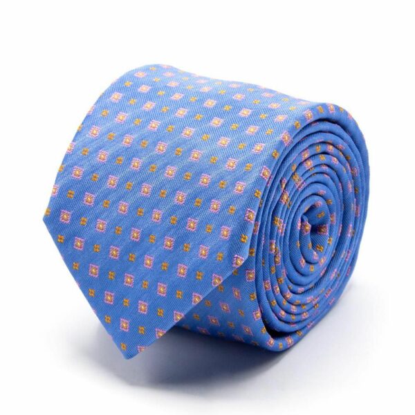 BGENTS Hellblaue Seiden-Jacquard Krawatte mit Quadraten und Blüten