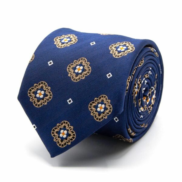 BGENTS Dunkelblaue Seiden-Jacquard Krawatte mit geometrischem Muster