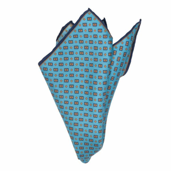 BGENTS Handrolliertes Einstecktuch aus Seiden-Twill in Hellblau mit geometrische...