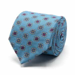 BGENTS Hellblaue Krawatte aus Baumwoll-/Leinen-Gemisch mit geometrischem Muster