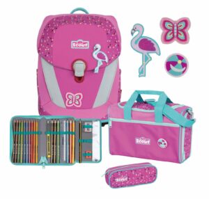 Scout Sdchulrucksack Sunny II Set 4tlg. Funny Snaps Flamingo Pink