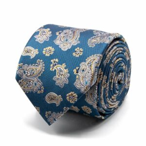 BGENTS Petrolblaue Seiden-Jacquard Krawatte mit Paisley-Muster