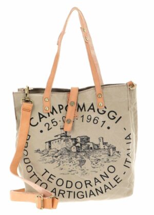 Campomaggi Shopper Canvas X009 Beige Stampa Nera