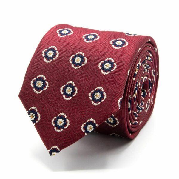 BGENTS Rote Seiden-Jacquard Krawatte mit Blüten-Muster