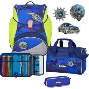 Scout Schulrucksack Alpha Set 4tlg. Funny Snaps Blue Police Blau