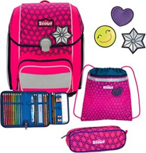 Scout Schulrucksack Genius Set 4tlg. Safety Pink Glow Neon