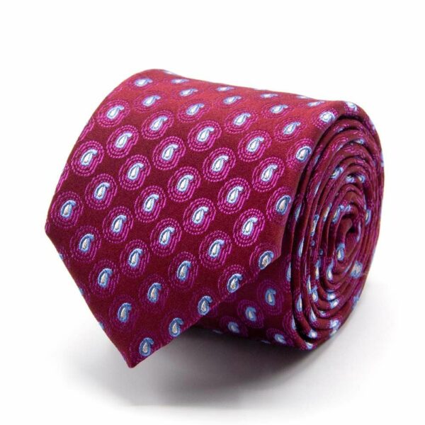 BGENTS Seiden-Jacquard Krawatte in burgund mit Paisley-Muster in Hellblau