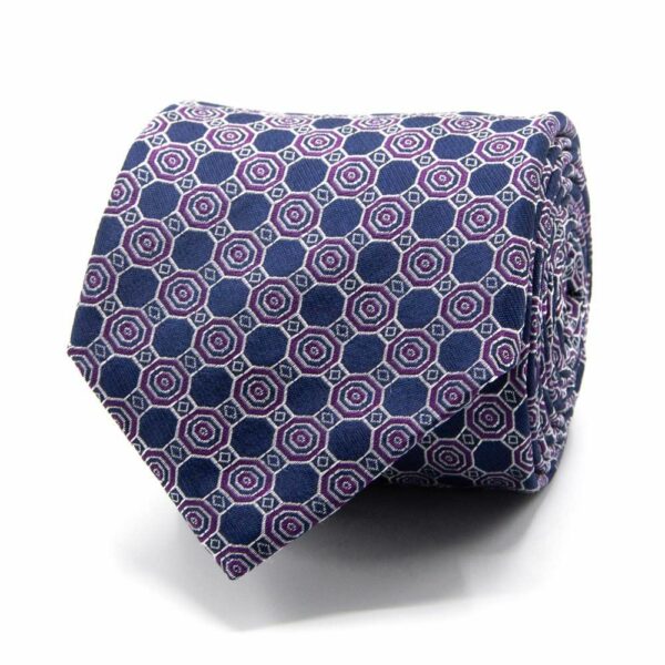 BGENTS Seiden-Jacquard Krawatte in Blau mit geometrischem Muster in Lila