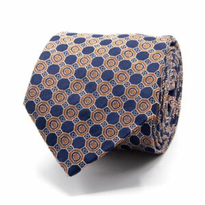 BGENTS Seiden-Jacquard Krawatte in Blau mit geometrischem Muster in Orange