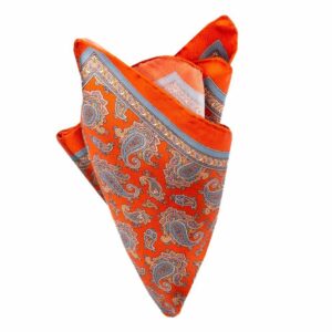 BGENTS Handrolliertes Einstecktuch aus Seiden-Twill in Orange mit Paisley-Muster