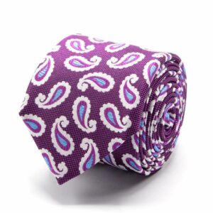 BGENTS Seiden-Jacquard Krawatte in Pink mit Paisley-Muster in Hellblau/Weiß