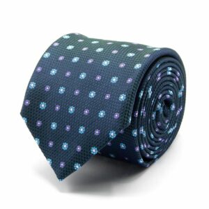 BGENTS Petrolblaue Seiden-Jacquard Krawatte mit Blüten-Muster