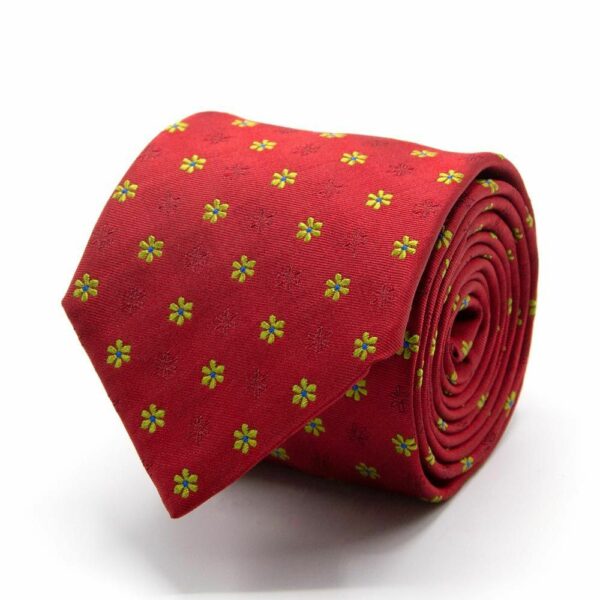 BGENTS Rote Seiden-Jacquard Krawatte mit grünem Blüten-Muster
