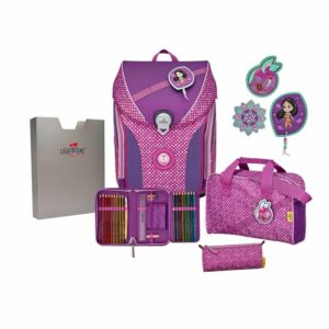 DerDieDas Schulrucksack ErgoFlex Max Set 5tlg. Buttons Purple Dots Lila