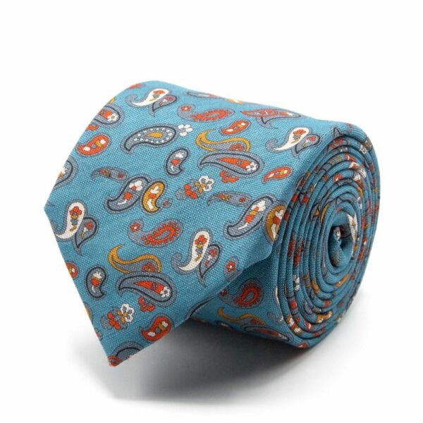 BGENTS Krawatte aus Baumwoll-/Leinen-Gemisch in Petrolblau mit Paisley-Muster