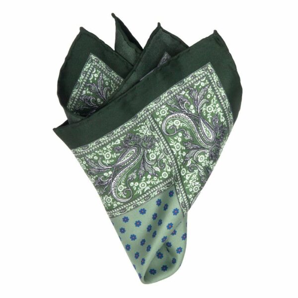 BGENTS Handrolliertes Einstecktuch aus Seiden-Twill in Olive mit floralem Muster