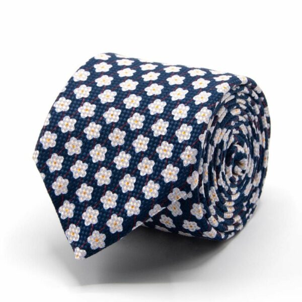 BGENTS Dunkelblaue Panama-Krawatte mit Blüten-Muster