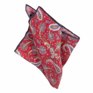 BGENTS Handrolliertes Leineneinstecktuch in Rot mit Paisley-Muster