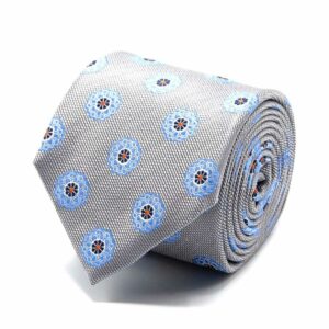 BGENTS Graue Seiden-Jacquard Krawatte mit blauem Blüten-Muster